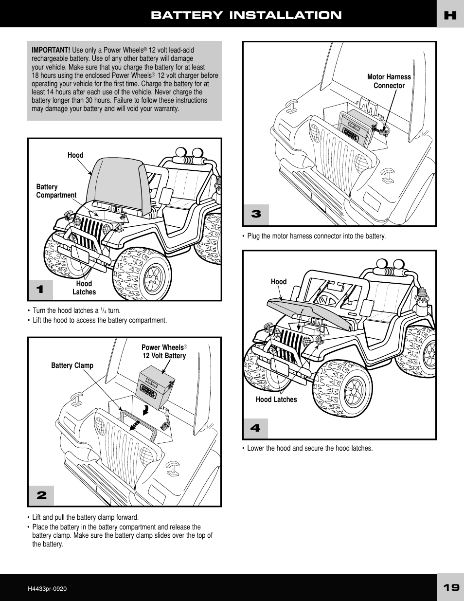 Battery installation | Fisher-Price H4433 User Manual | Page 19 / 28