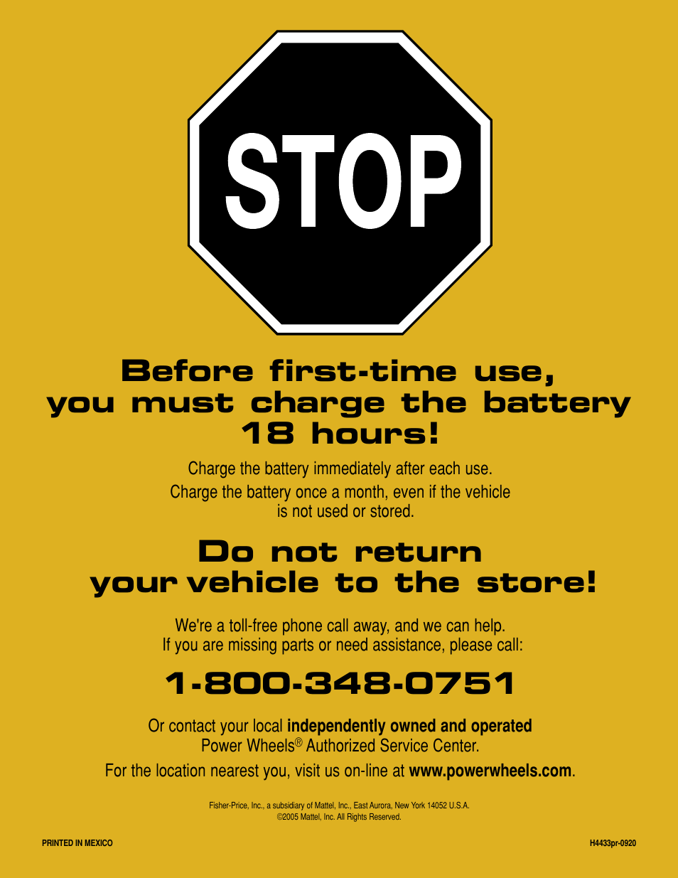Do not return your vehicle to the store | Fisher-Price H4433 User Manual | Page 28 / 28