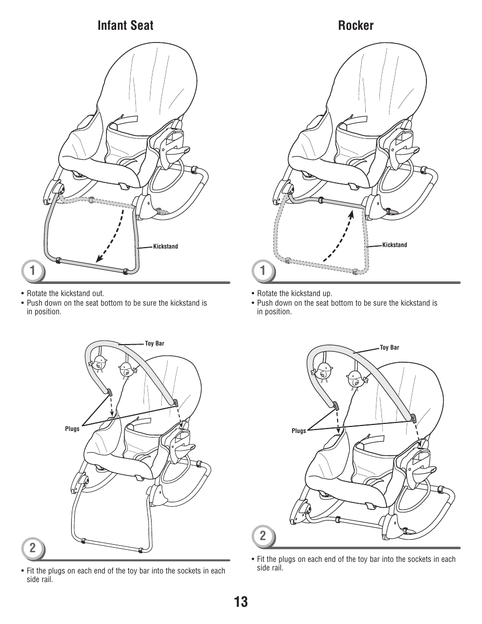 Infant seat 1 2, Rocker 1 2 | Fisher-Price P6946 User Manual | Page 13 / 16