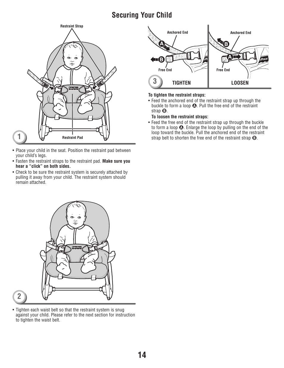 Securing your child 1 | Fisher-Price P6946 User Manual | Page 14 / 16