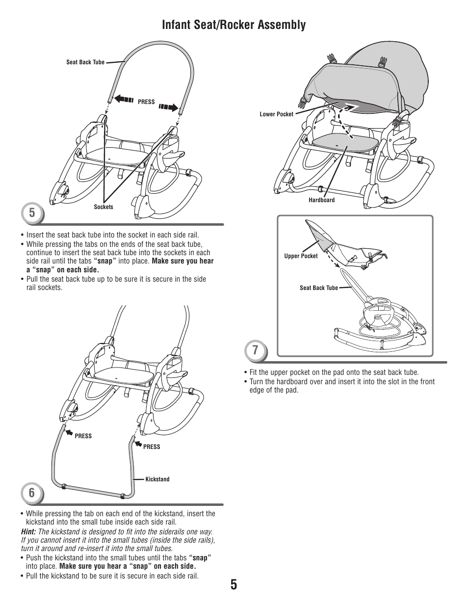 Infant seat/rocker assembly | Fisher-Price P6946 User Manual | Page 5 / 16