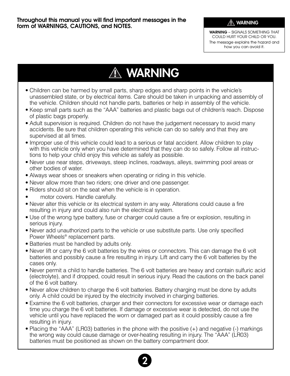 Warning | Fisher-Price SUPER TALK! 76960 User Manual | Page 2 / 48