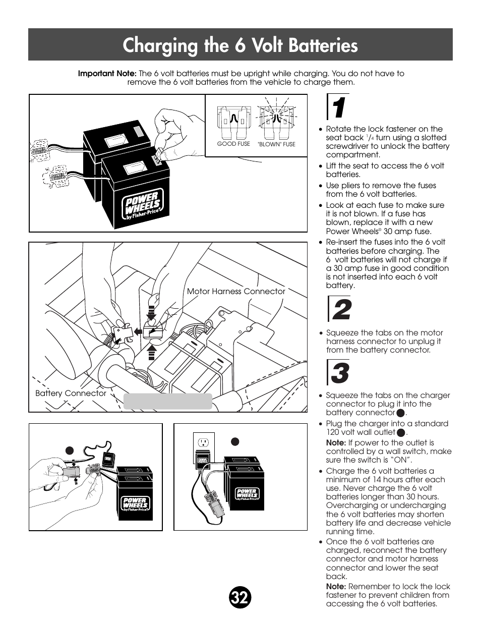 Charging the 6 volt batteries | Fisher-Price SUPER TALK! 76960 User Manual | Page 32 / 48