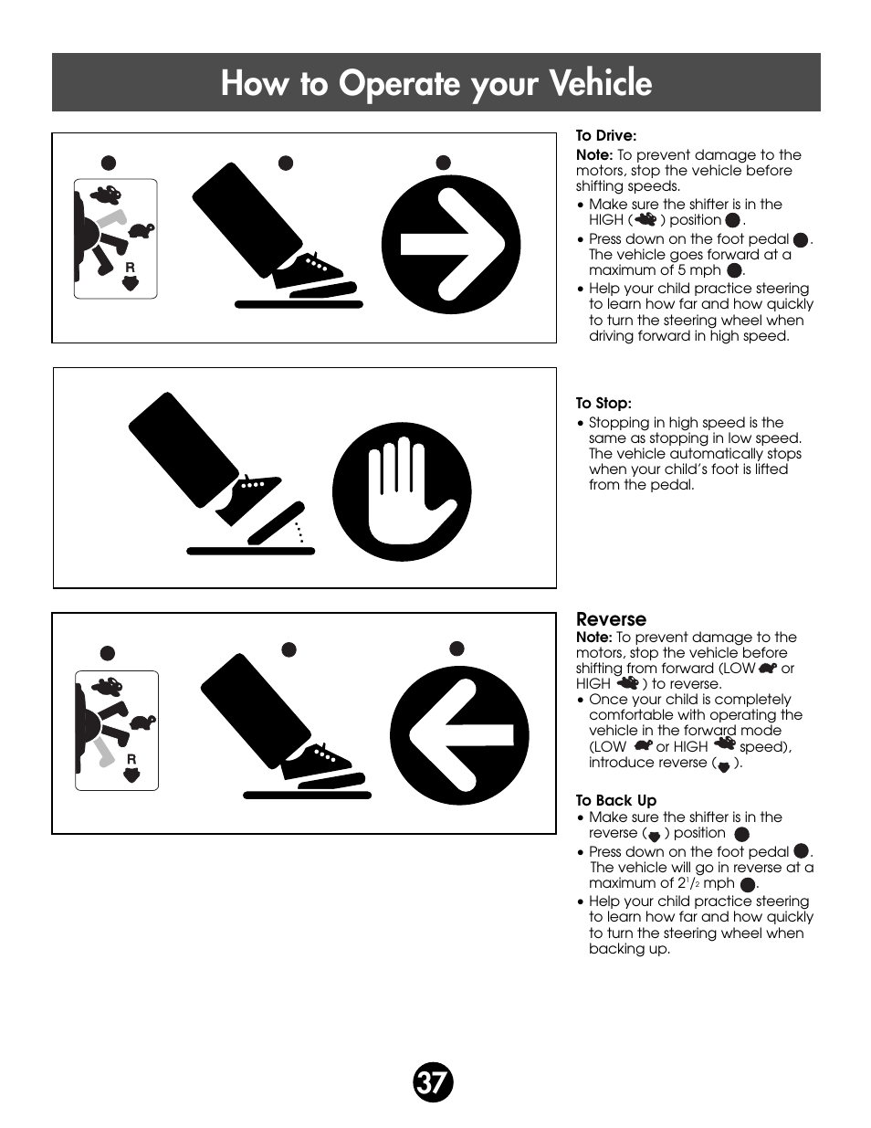 How to operate your vehicle, Reverse | Fisher-Price SUPER TALK! 76960 User Manual | Page 37 / 48