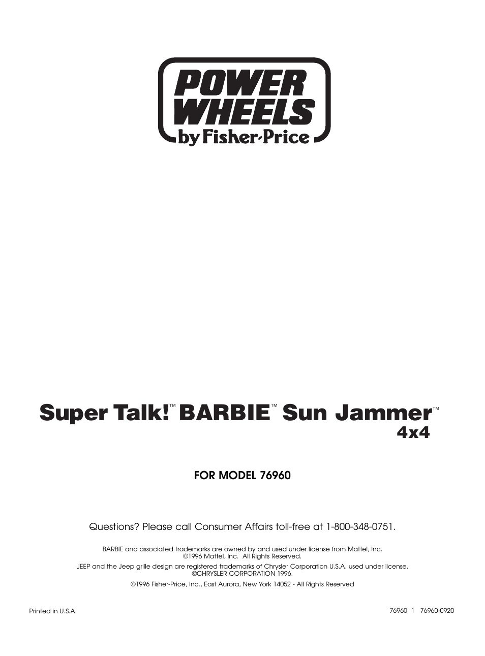 Super talk, Barbie, Sun jammer | Fisher-Price SUPER TALK! 76960 User Manual | Page 48 / 48