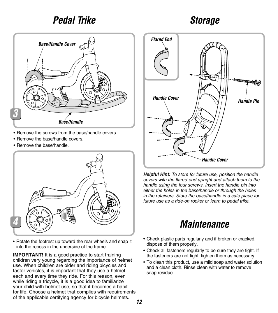 Storage maintenance, Pedal trike | Fisher-Price 73528 User Manual | Page 12 / 12