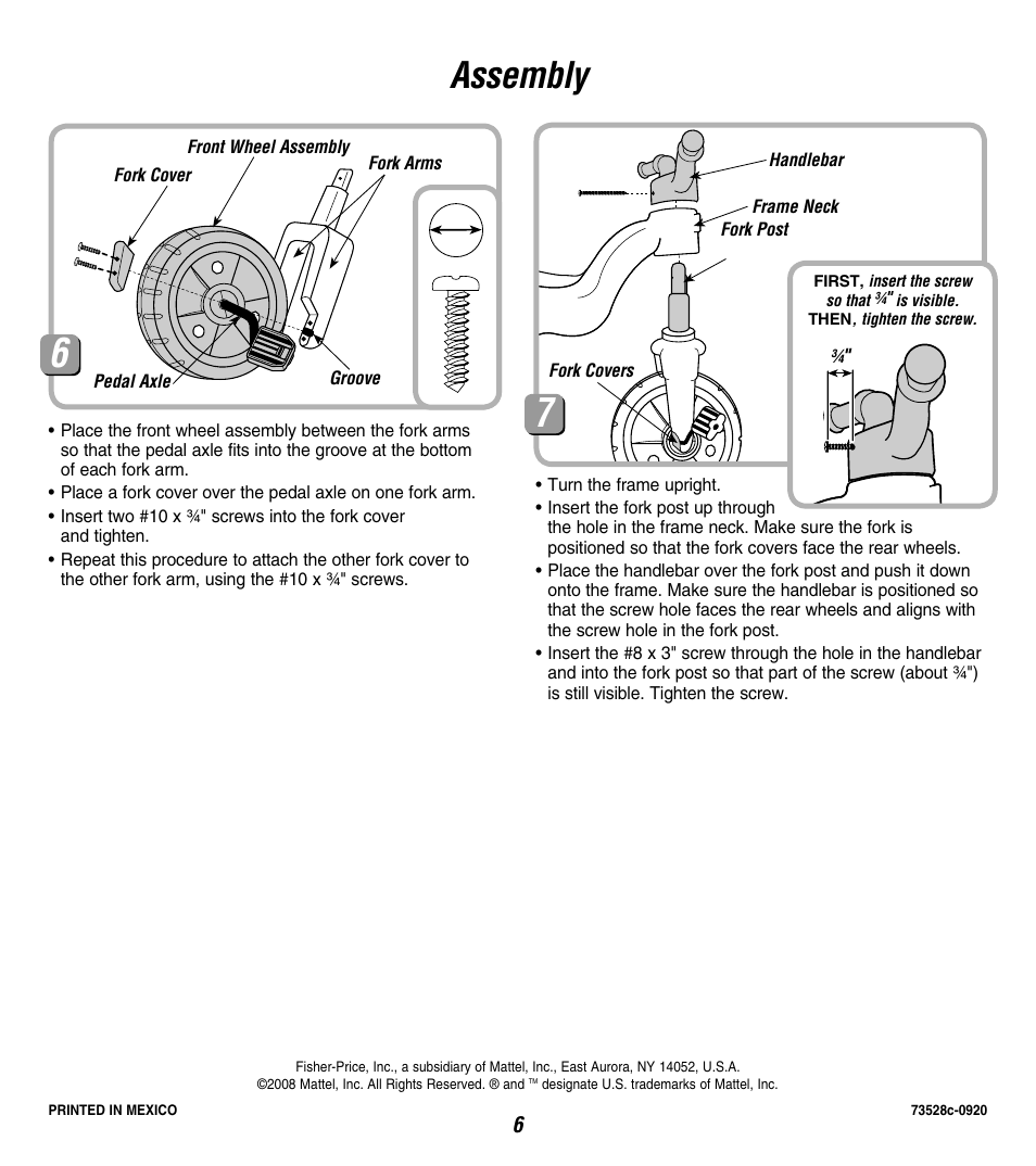 Assembly | Fisher-Price 73528 User Manual | Page 6 / 12