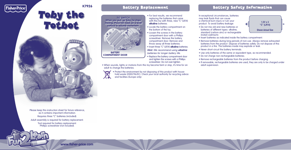 Fisher-Price K7926 User Manual | 2 pages