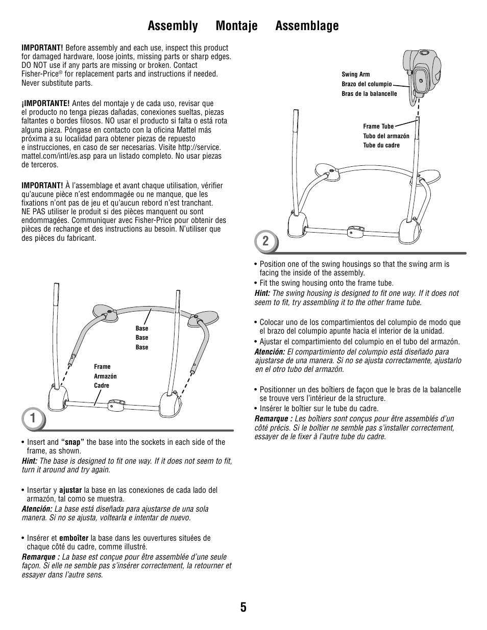 5assembly montaje assemblage 2 | Fisher-Price T8377 User Manual | Page 5 / 20