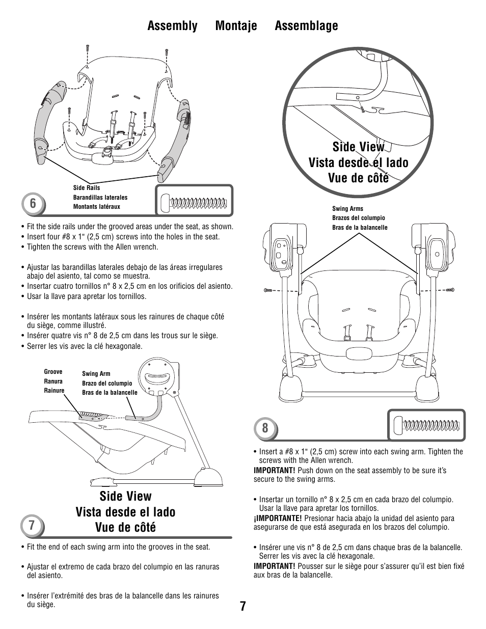 7assembly montaje assemblage, Side view | Fisher-Price T8377 User Manual | Page 7 / 20