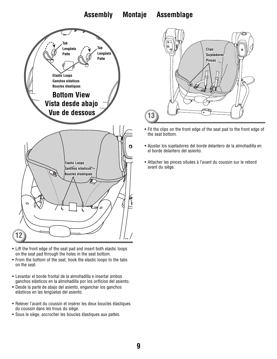9assembly montaje assemblage 12, Bottom view | Fisher-Price T8377 User Manual | Page 9 / 20