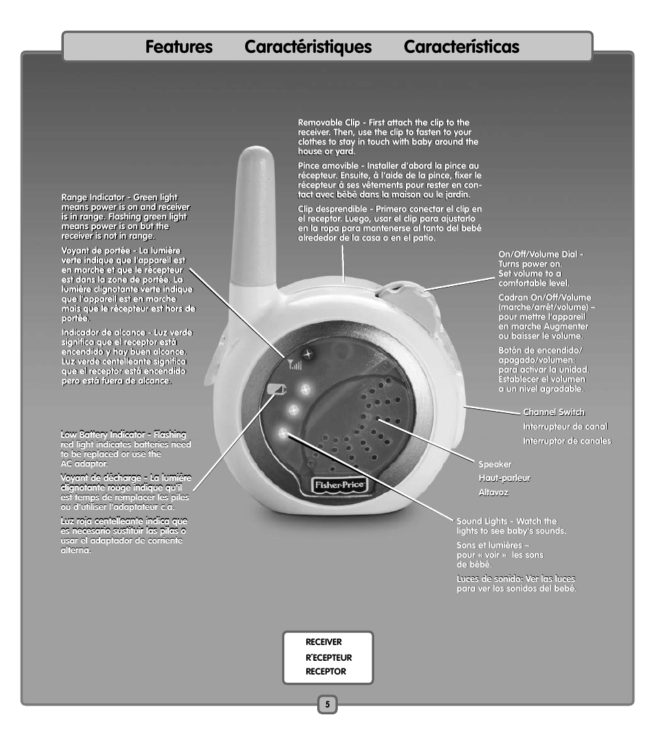 Features caractéristiques características | Fisher-Price K4073 User Manual | Page 5 / 20