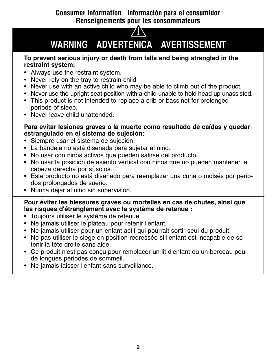 Warning advertenica avertissement | Fisher-Price R9951 User Manual | Page 2 / 24