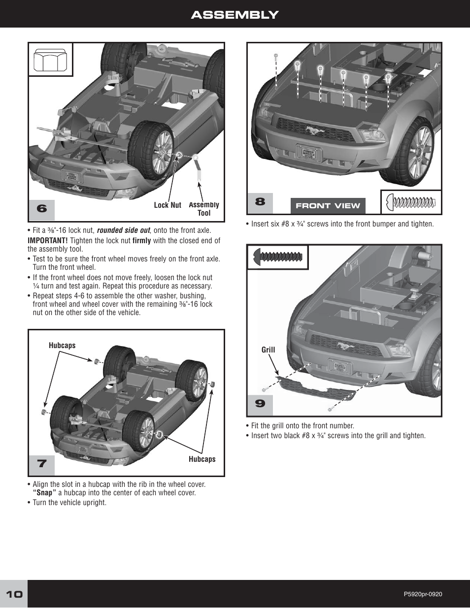 Assembly | Fisher-Price FORD MUSTANG P5920 User Manual | Page 10 / 28