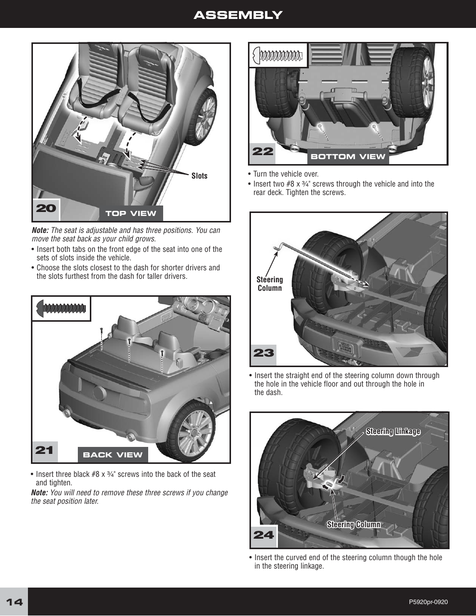 Assembly | Fisher-Price FORD MUSTANG P5920 User Manual | Page 14 / 28