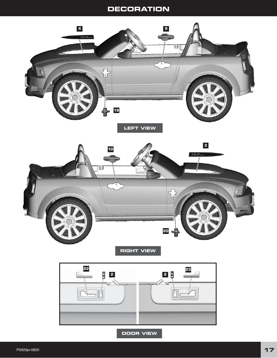 Decoration | Fisher-Price FORD MUSTANG P5920 User Manual | Page 17 / 28