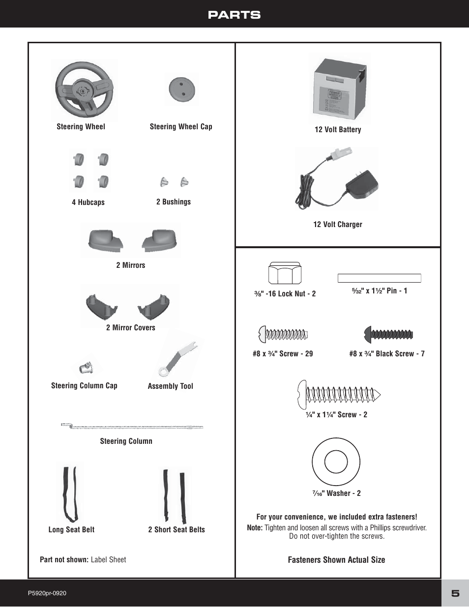 Parts | Fisher-Price FORD MUSTANG P5920 User Manual | Page 5 / 28