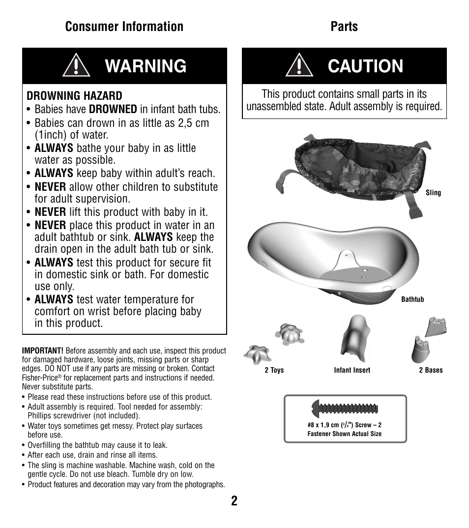 Warning caution, Parts, Consumer information | Fisher-Price R4743 User Manual | Page 2 / 6