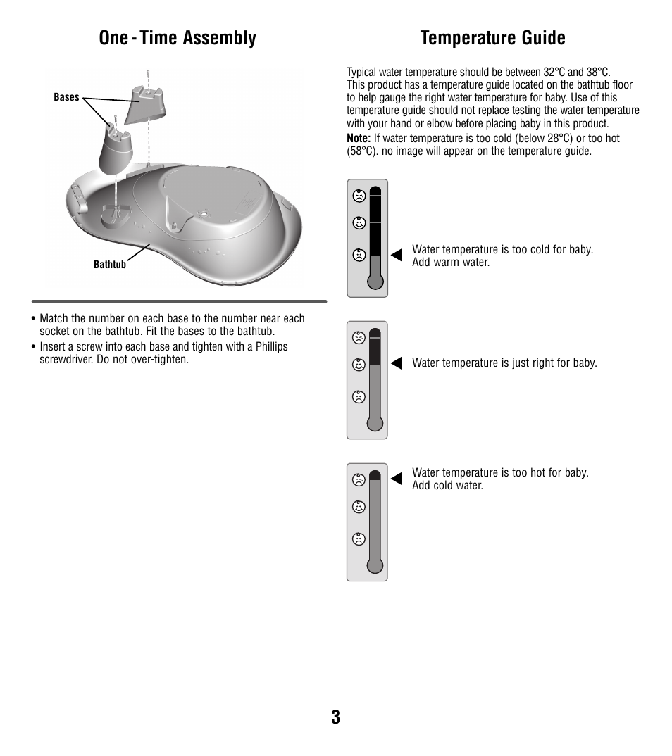 3temperature guide, One - time assembly | Fisher-Price R4743 User Manual | Page 3 / 6