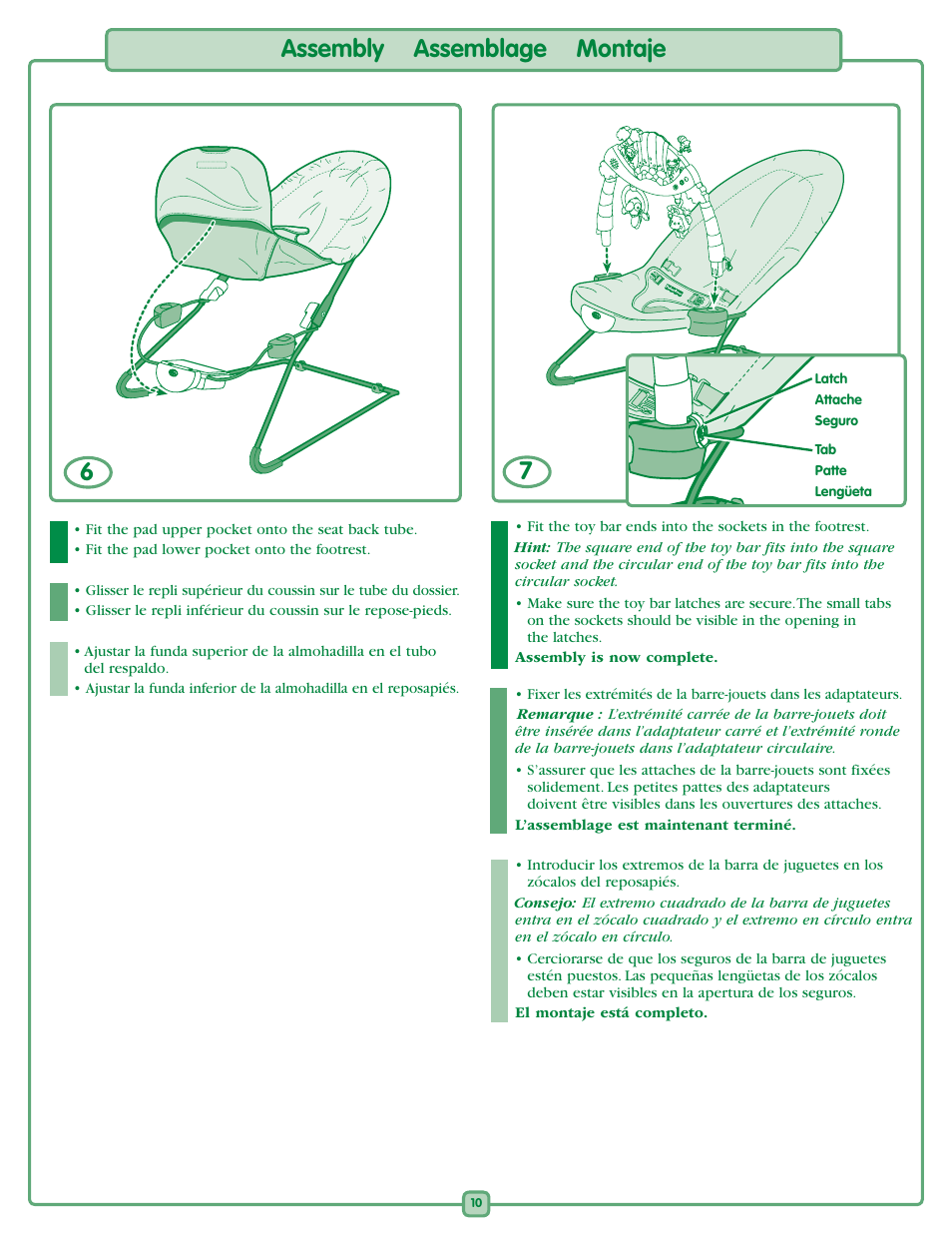 Assembly assemblage montaje | Fisher-Price Rain forest K2564 User Manual | Page 10 / 16