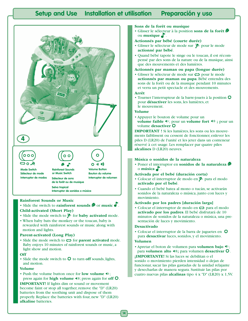 Fisher-Price Rain forest K2564 User Manual | Page 14 / 16