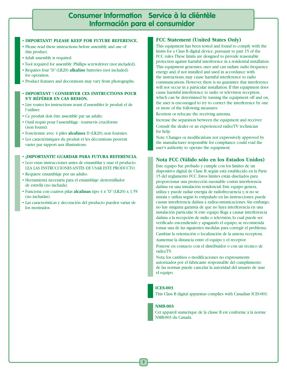Fisher-Price Rain forest K2564 User Manual | Page 3 / 16