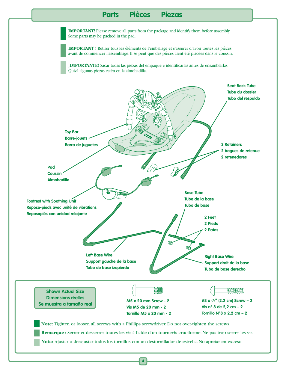 Parts pièces piezas | Fisher-Price Rain forest K2564 User Manual | Page 4 / 16