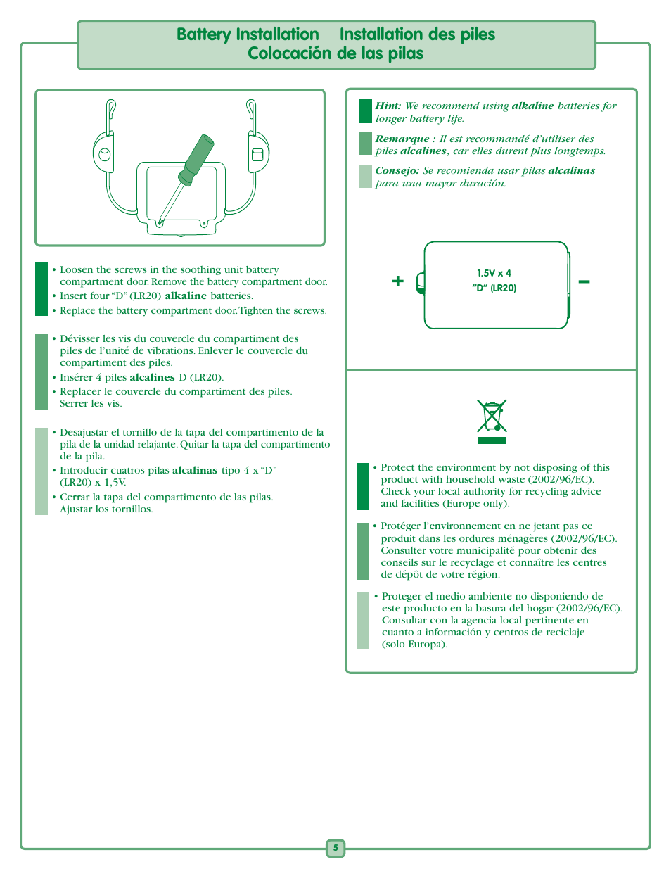 Fisher-Price Rain forest K2564 User Manual | Page 5 / 16