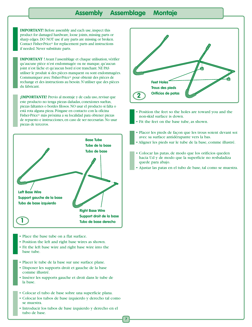 Assembly assemblage montaje 1 2 | Fisher-Price Rain forest K2564 User Manual | Page 7 / 16
