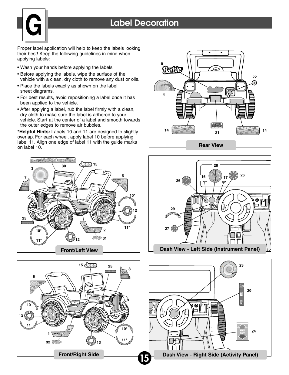 Label decoration | Fisher-Price BARBIE SPLASH 74350 User Manual | Page 15 / 28