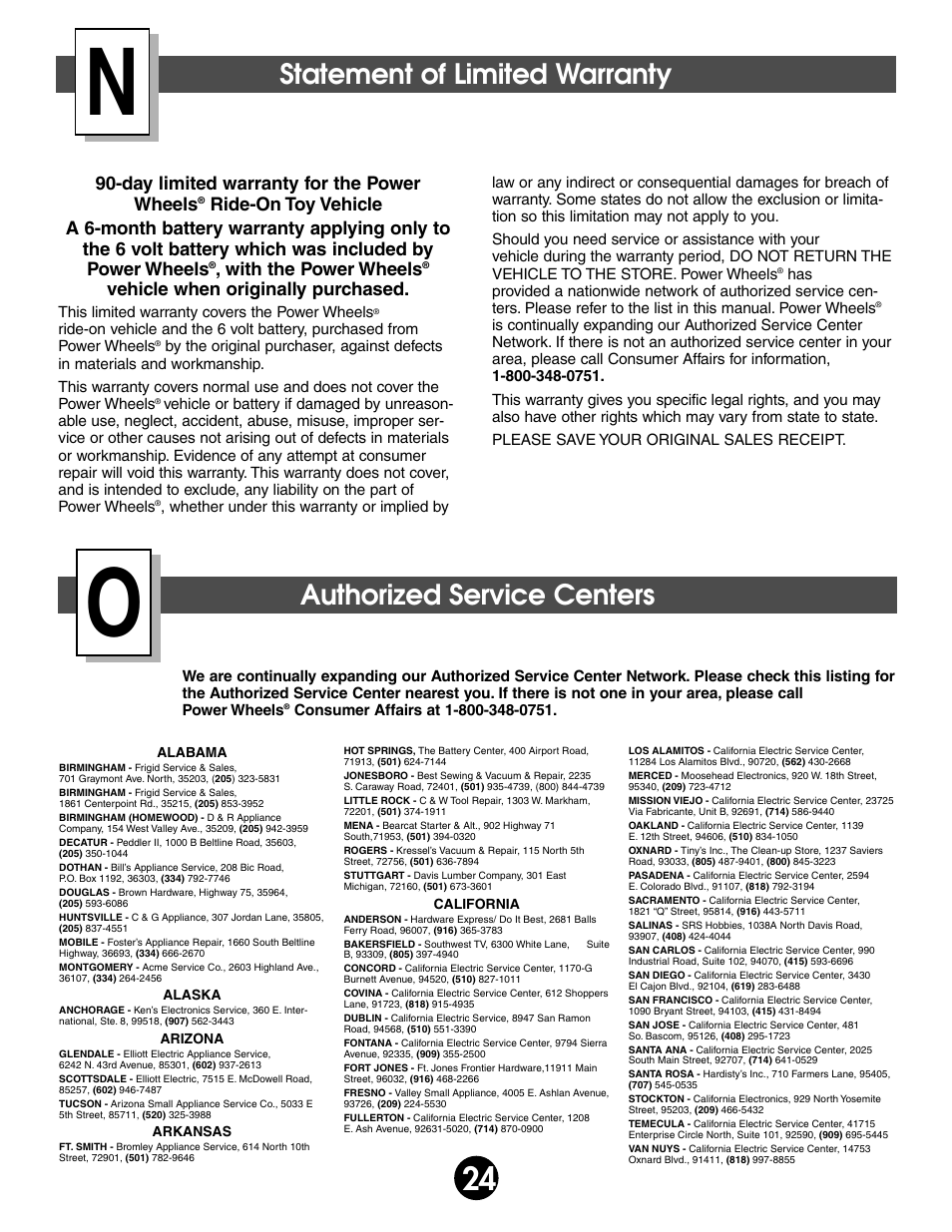 Statement of limited warranty, Authorized service centers | Fisher-Price BARBIE SPLASH 74350 User Manual | Page 24 / 28