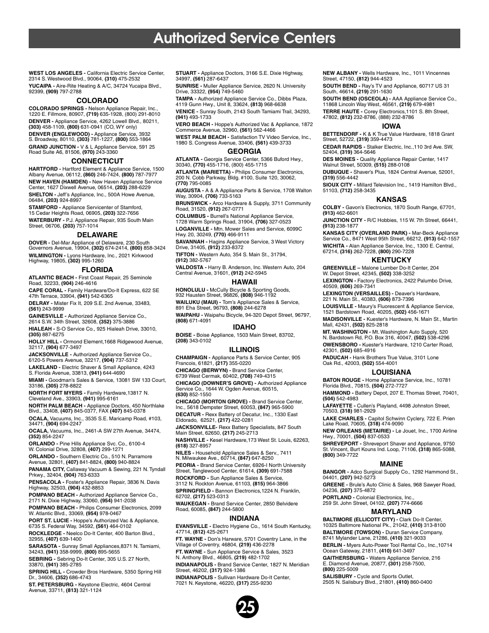 Authorized service centers | Fisher-Price BARBIE SPLASH 74350 User Manual | Page 25 / 28