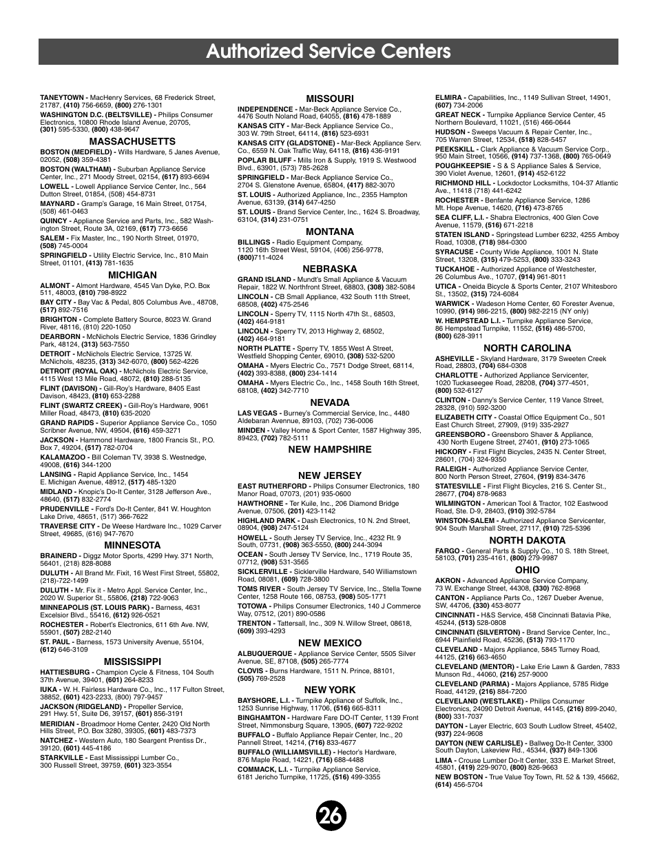 Authorized service centers | Fisher-Price BARBIE SPLASH 74350 User Manual | Page 26 / 28