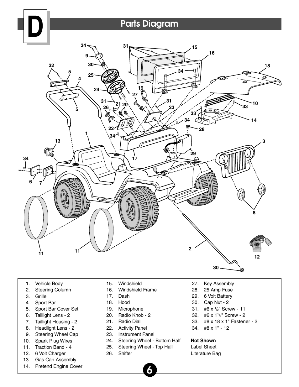 Parts diagram | Fisher-Price BARBIE SPLASH 74350 User Manual | Page 6 / 28
