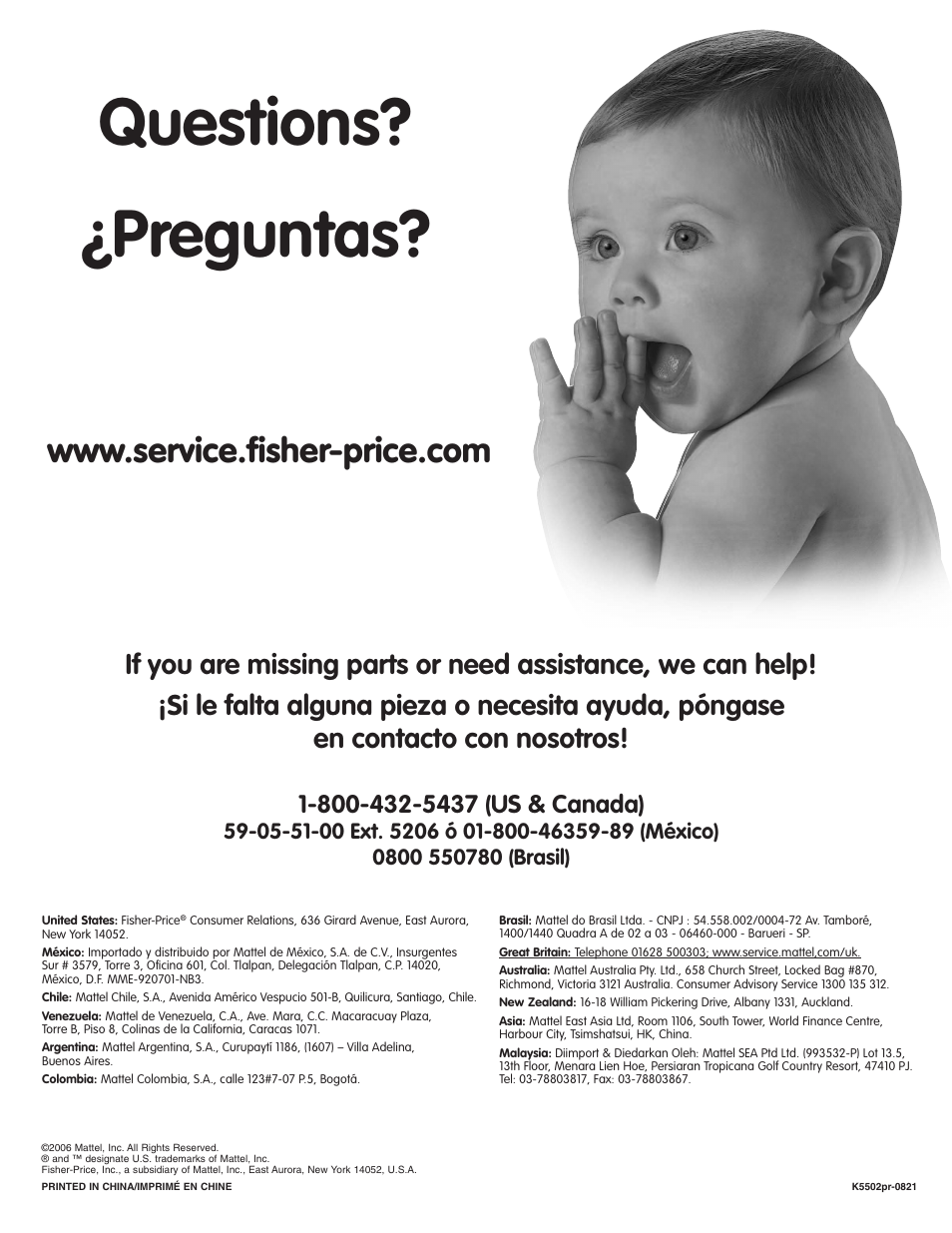 Questions? ¿preguntas | Fisher-Price K5502 User Manual | Page 16 / 16