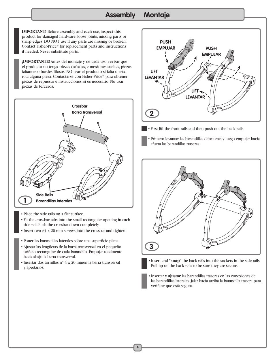 Assembly montaje | Fisher-Price K5502 User Manual | Page 4 / 16