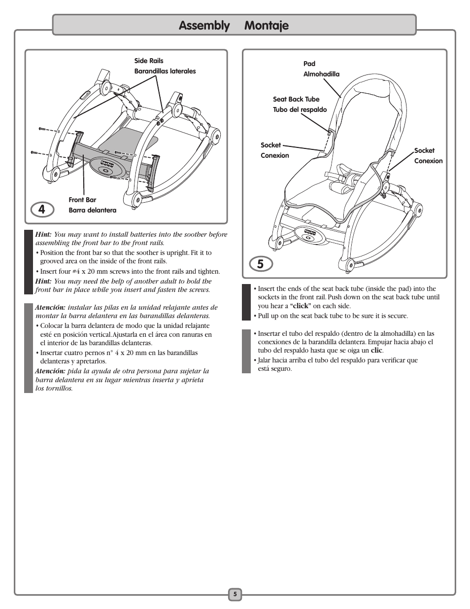 Assembly montaje | Fisher-Price K5502 User Manual | Page 5 / 16