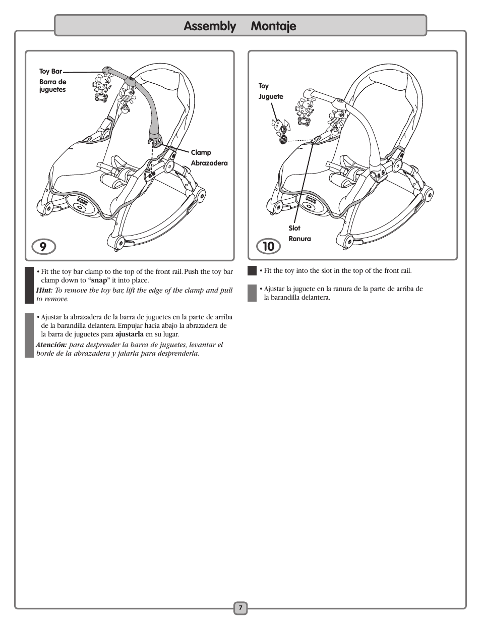 Assembly montaje 9 | Fisher-Price K5502 User Manual | Page 7 / 16