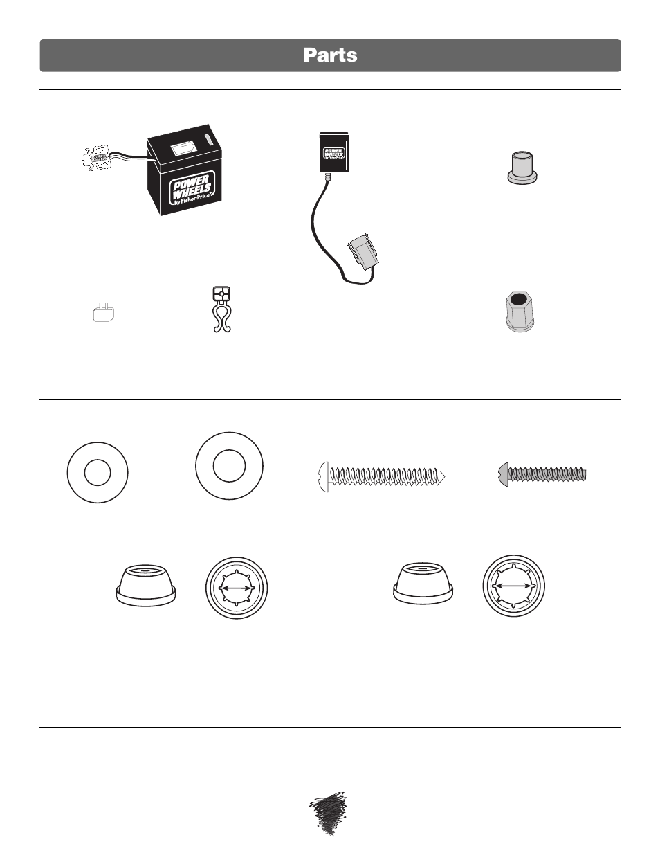 Parts, All shown actual size | Fisher-Price WILD THING 74180 User Manual | Page 5 / 28