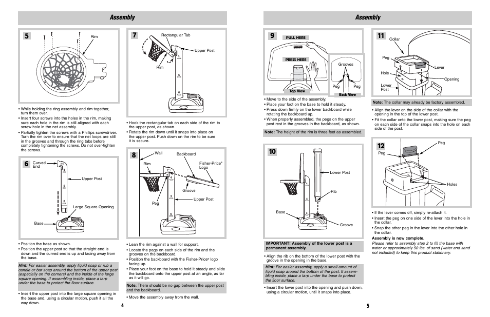 Assembly | Fisher-Price GROW TO PRO BASKETBALL H5556 User Manual | Page 3 / 4