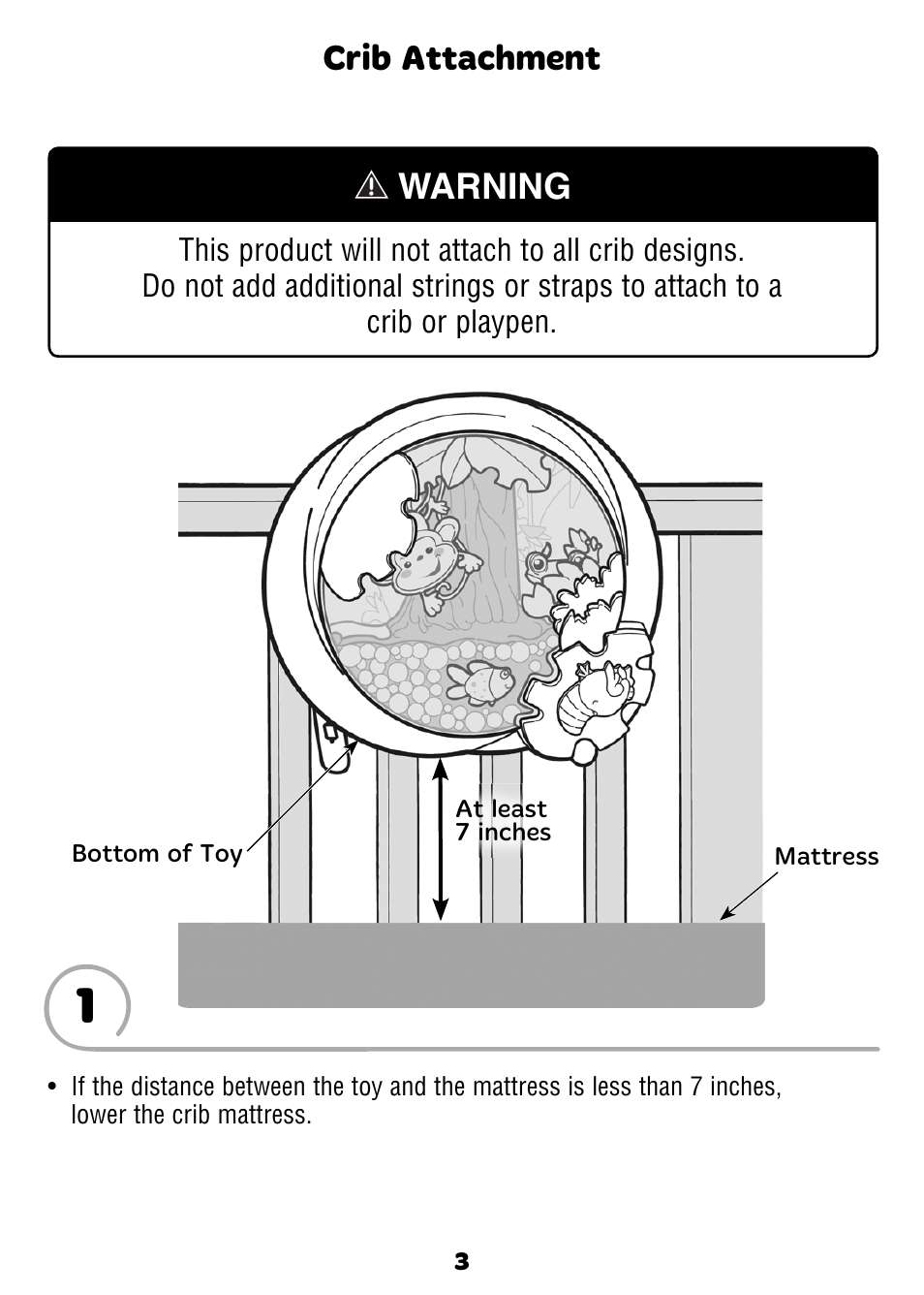 Warning, Crib attachment | Fisher-Price K3800 User Manual | Page 3 / 6