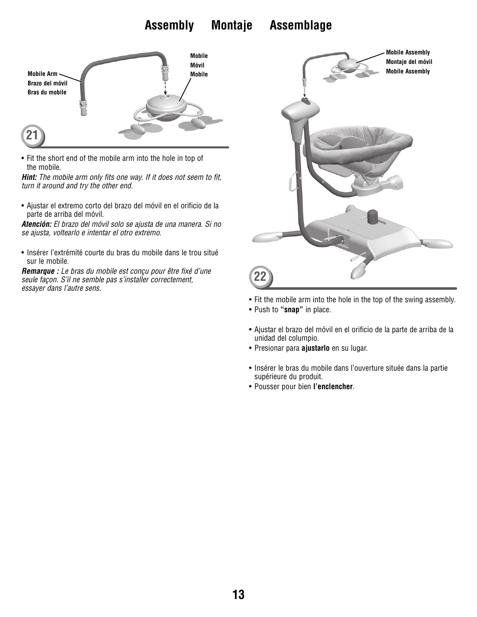 13 assembly montaje assemblage 21 | Fisher-Price R6069 User Manual | Page 13 / 24