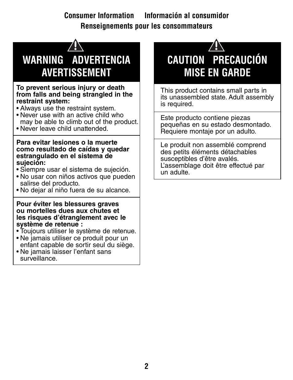 Warning advertencia avertissement, Caution precaución mise en garde | Fisher-Price R6069 User Manual | Page 2 / 24