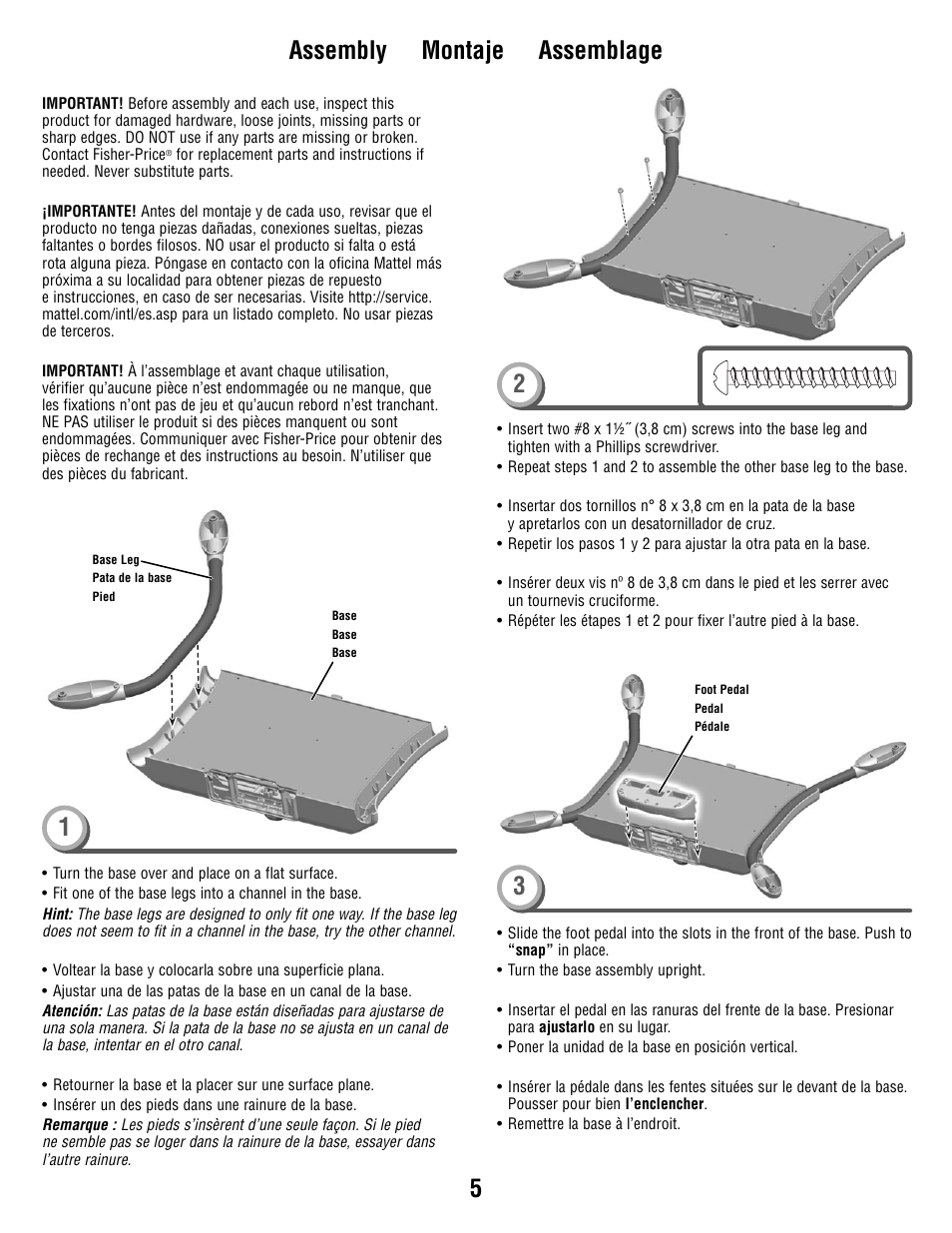 5assembly montaje assemblage 1 | Fisher-Price R6069 User Manual | Page 5 / 24