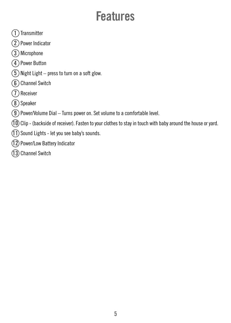 Features | Fisher-Price T3640 User Manual | Page 5 / 16