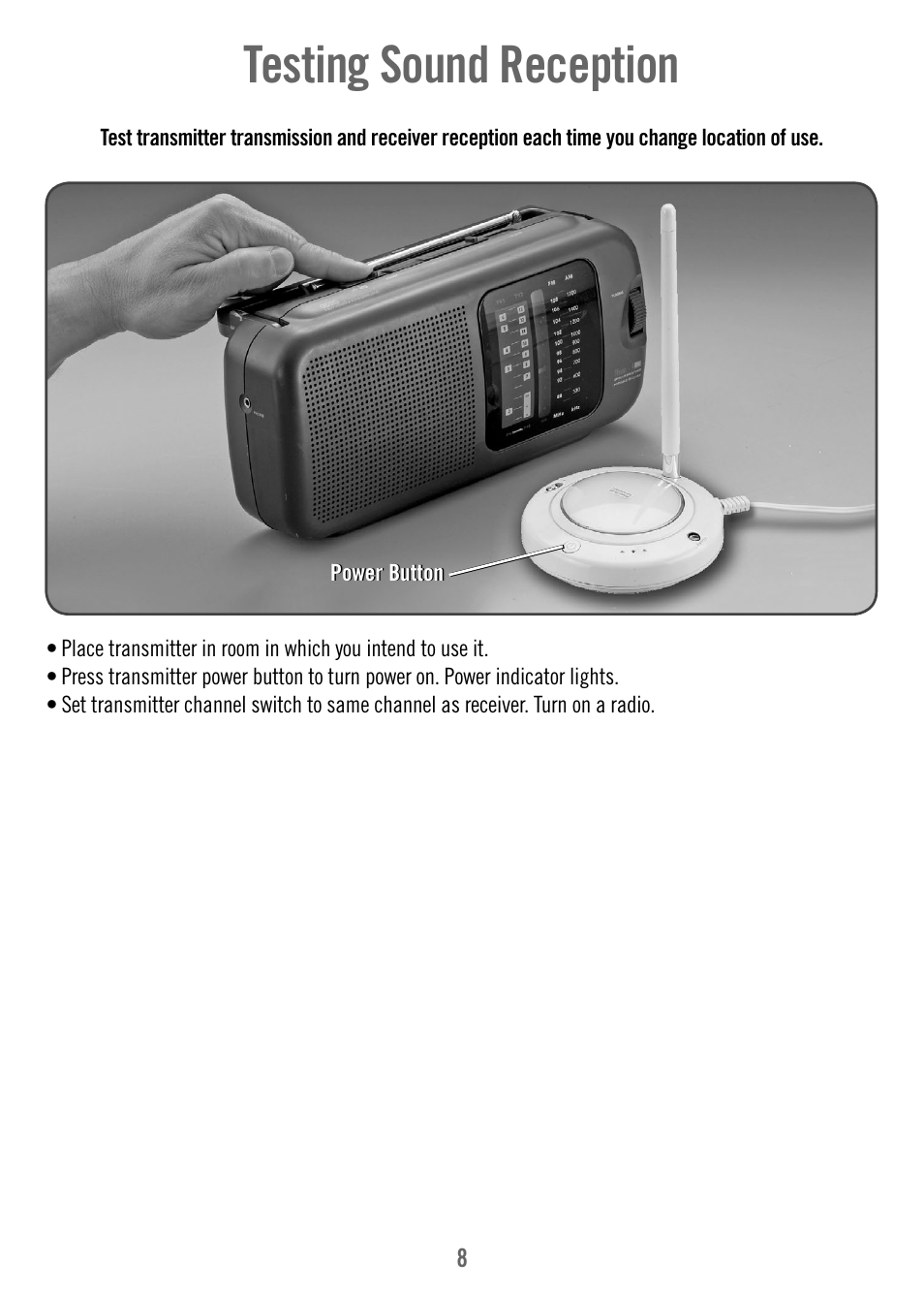 Testing sound reception | Fisher-Price T3640 User Manual | Page 8 / 16