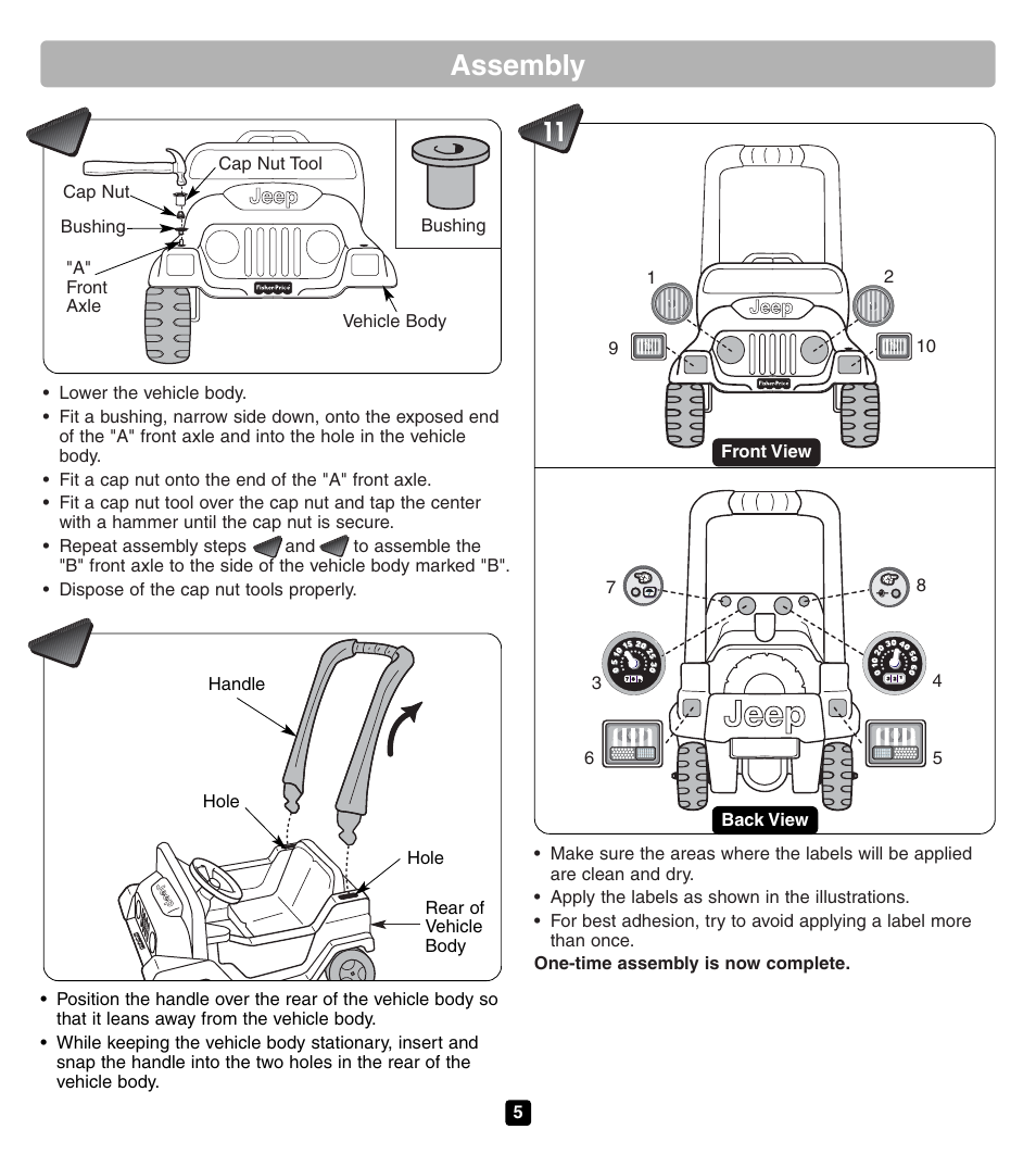 Assembly | Fisher-Price JEEP 72607 User Manual | Page 5 / 6