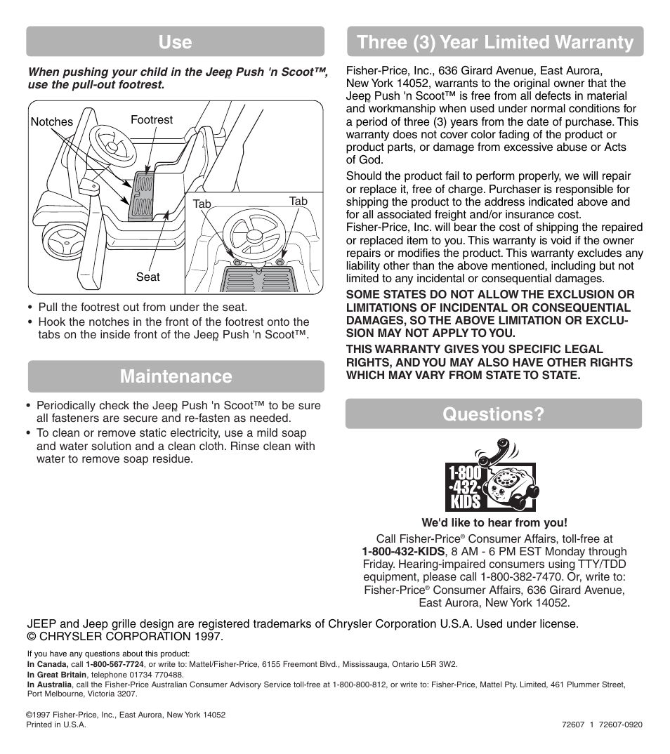Fisher-Price JEEP 72607 User Manual | Page 6 / 6