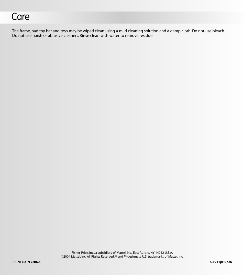 Care | Fisher-Price LEARNING PATTERNS G5911 User Manual | Page 12 / 12