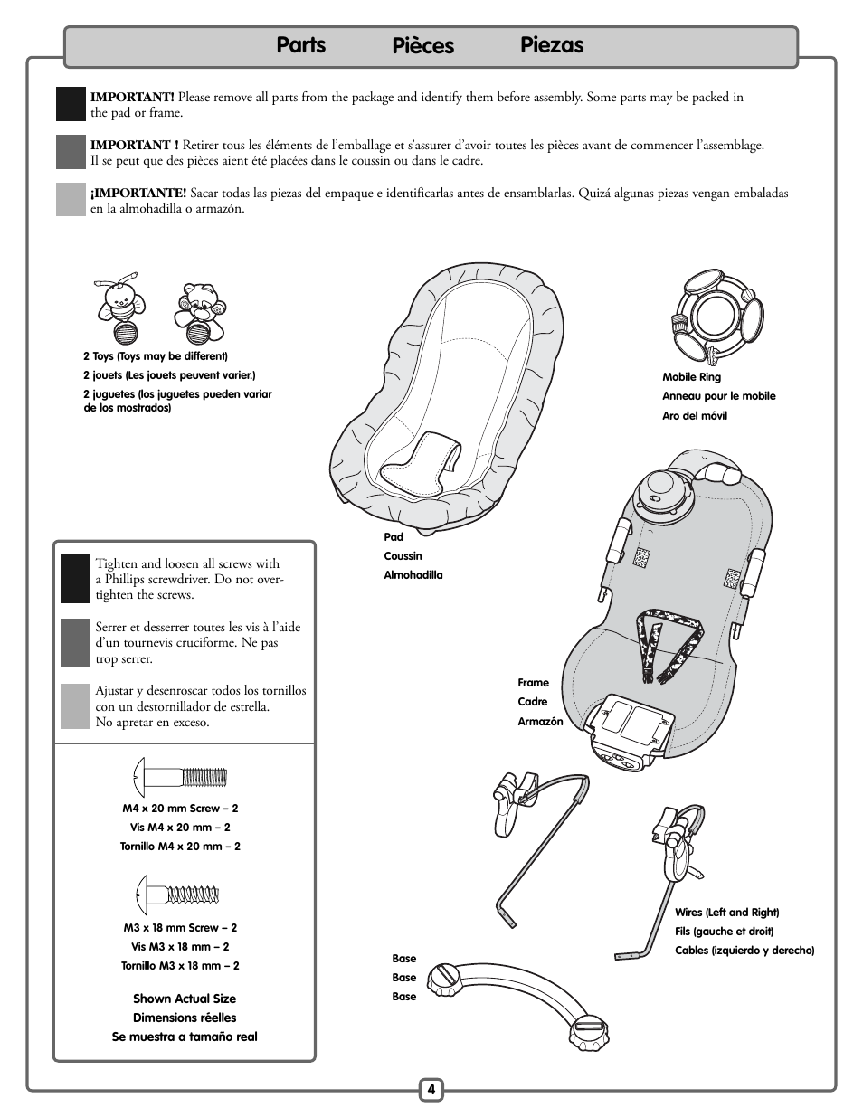 Parts pièces piezas | Fisher-Price H9479 User Manual | Page 4 / 20